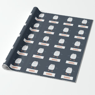 festive funny cute penguin personalised childrens wrapping paper