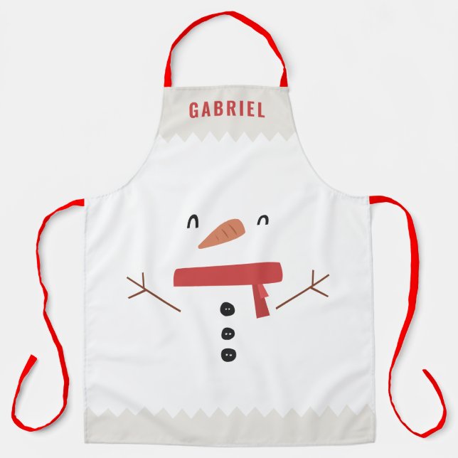 festive funny cute snowman personalised children's apron (Front)