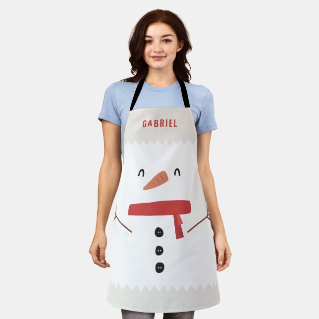 festive funny cute snowman personalised children's apron (Worn)