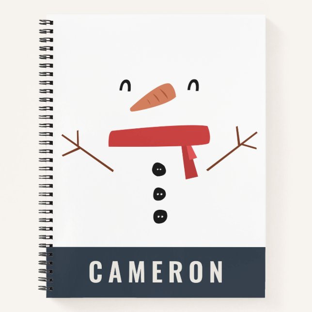 festive funny cute snowman personalised children's notebook (Front)