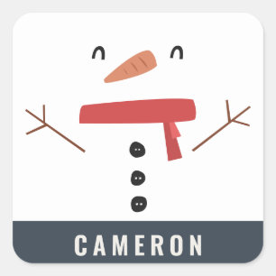 festive funny cute snowman personalised children's square sticker