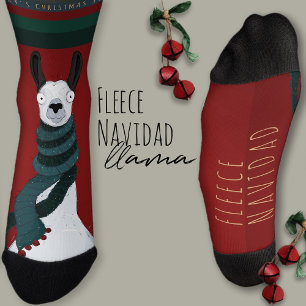 Festive Funny “Fleece Navidad” Llama Pun Deep Red  Socks