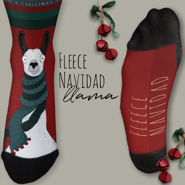 Festive Funny “Fleece Navidad” Llama Pun Deep Red  Socks (Creator Uploaded)