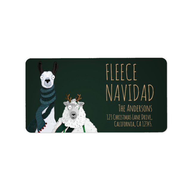 Festive Funny Llama & Sheep Fleece Navidad Punny Label (Front)
