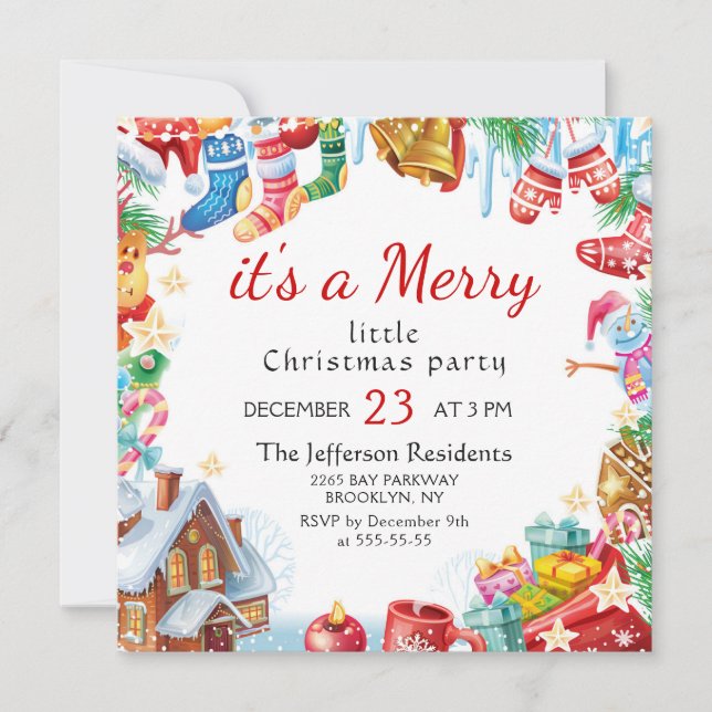 Festive Funny Merry Little Christmas Party Holiday Invitation (Front)