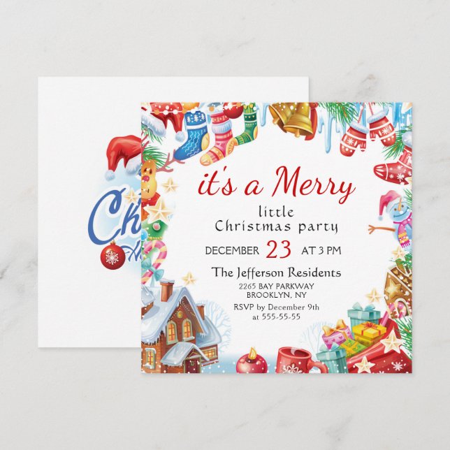 Festive Funny Merry Little Christmas Party Holiday Invitation (Front/Back)