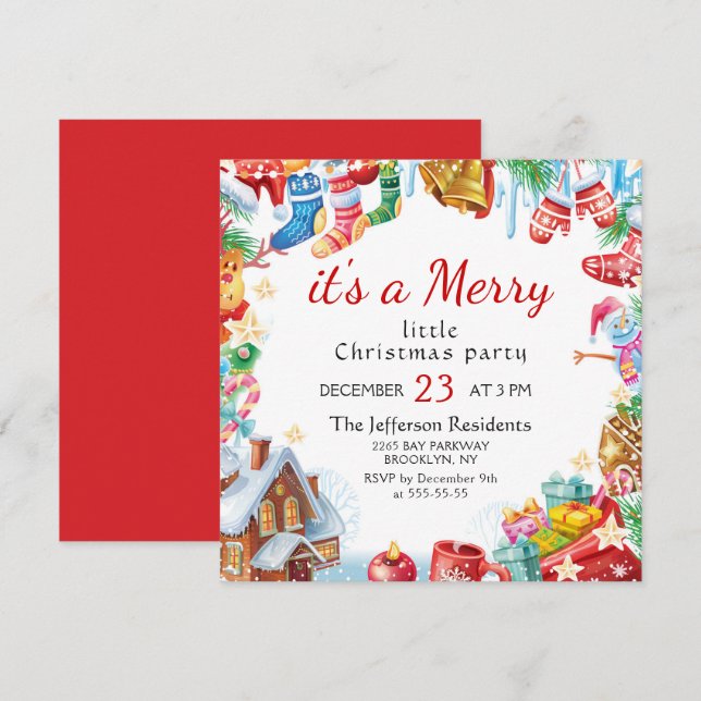 Festive Funny Merry Little Christmas Party Holiday Invitation (Front/Back)