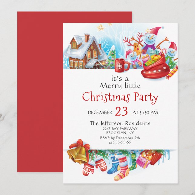 Festive Funny Merry Little Christmas Party Holiday Invitation (Front/Back)