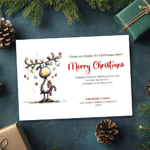 Festive Funny Reindeer Merry Christmas Design Holiday Card