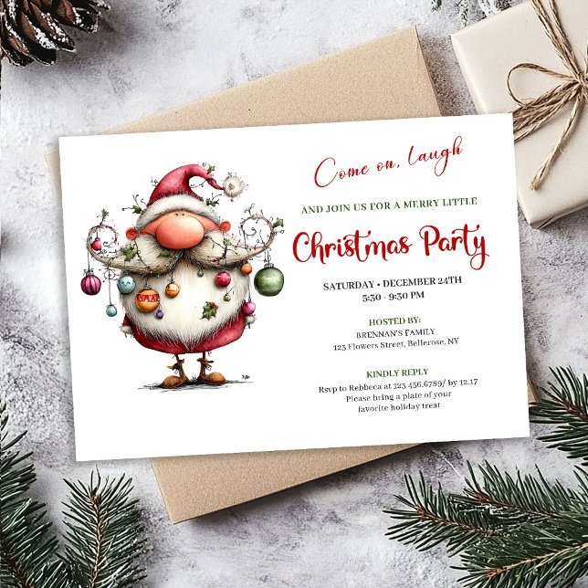 Festive Funny Santa Hand Lettered Party Invitation (Festive Funny Santa Hand Lettered Party Invitation)