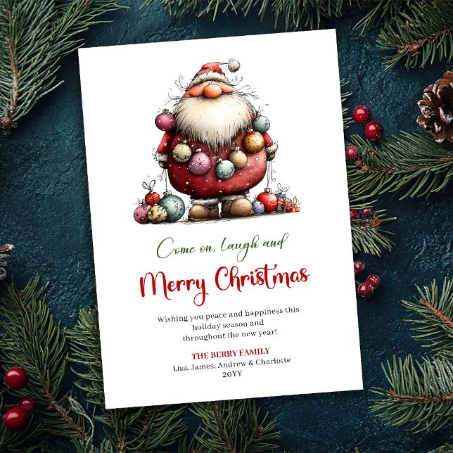 Festive Funny Santa Red Green Classic Christmas  Holiday Card (Festive Funny Santa Red Green Classic Christmas Card)