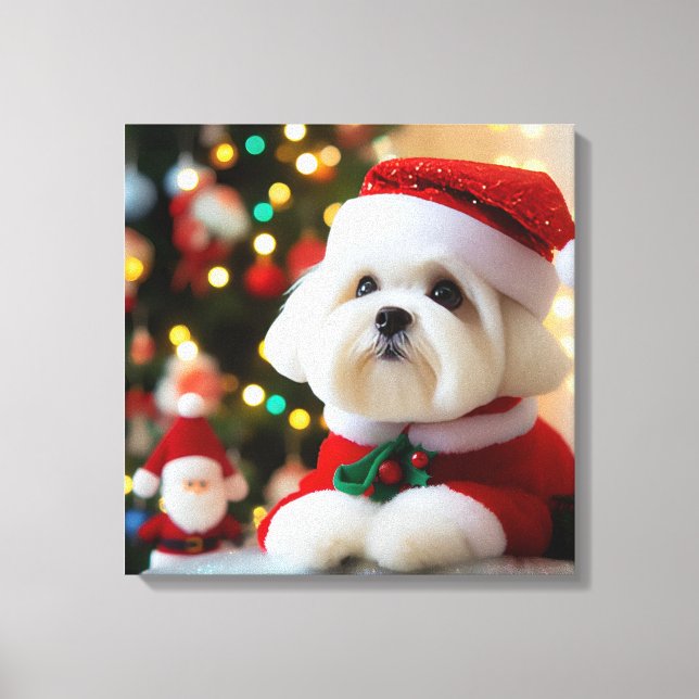Festive Furry Friend in Santa Costume Canvas Print (Front)