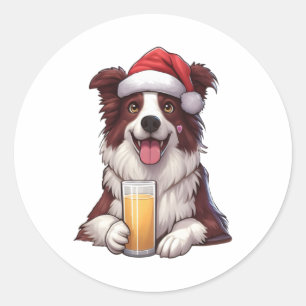 Festive Furry Grin Border Collie's Christmas Delig Classic Round Sticker