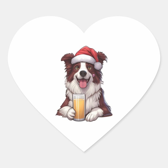 Festive Furry Grin Border Collie's Christmas Delig Heart Sticker (Front)