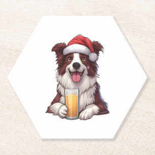 Festive Furry Grin Border Collie's Christmas Delig Paper Coaster