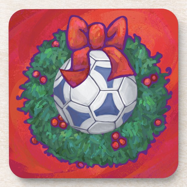 Festive Futbal in Wreath on Red Coaster (Front)