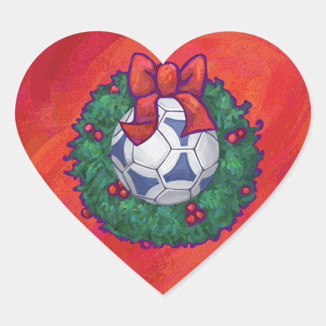 Festive Futbal in Wreath on Red Heart Sticker (Front)