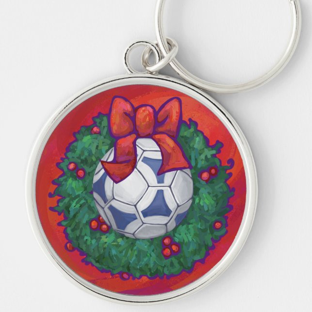 Festive Futbal in Wreath on Red Key Ring (Front)