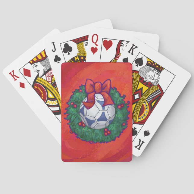 Festive Futbal in Wreath on Red Playing Cards (Back)