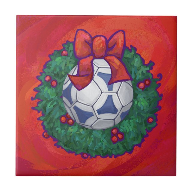 Festive Futbal in Wreath on Red Tile (Front)