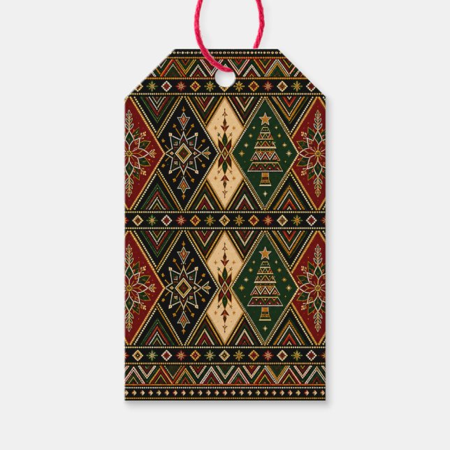 Festive Geometric Art Christmas Gift Tags (Front)
