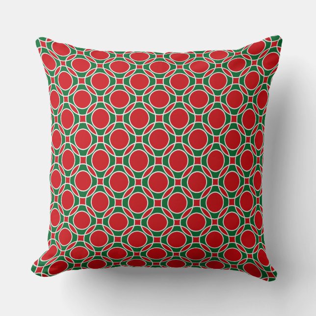 Festive Geometric Pattern: Red and Green Circle Cushion (Front)