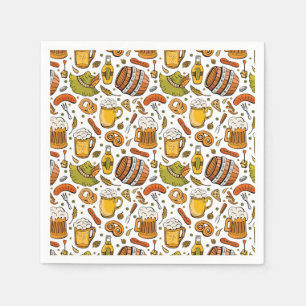 Festive German Oktoberfest Beer and Sausages Napkin