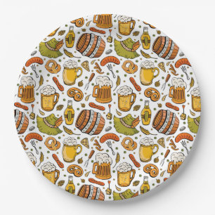 Festive German Oktoberfest Beer and Sausages Paper Plate