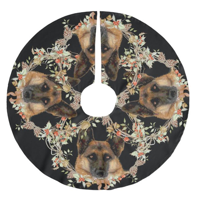 Festive German Shepherd Holiday Brushed Polyester Tree Skirt (Front)