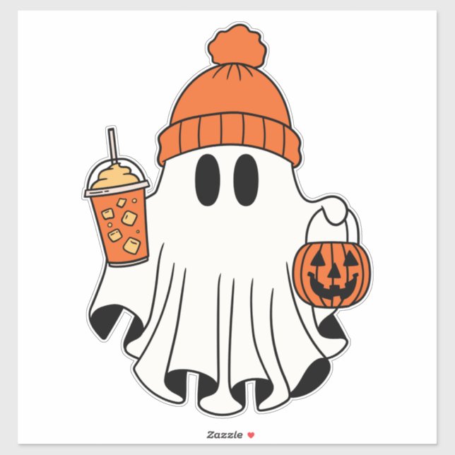 Festive Ghost with Pumpkin Basket & Iced Latte (Sheet)