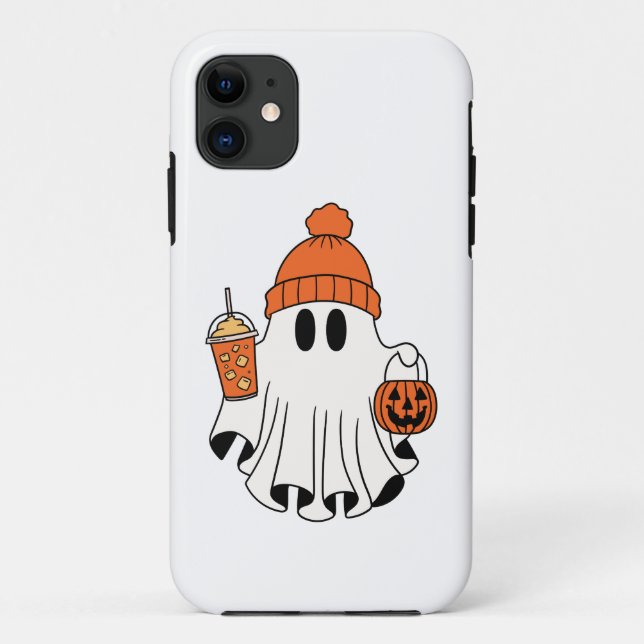 Festive Ghost with Pumpkin Basket & Iced Latte Case-Mate iPhone Case (Back)
