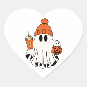 Festive Ghost with Pumpkin Basket & Iced Latte Heart Sticker