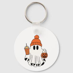 Festive Ghost with Pumpkin Basket & Iced Latte Key Ring