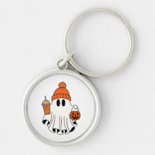 Festive Ghost with Pumpkin Basket & Iced Latte Key Ring