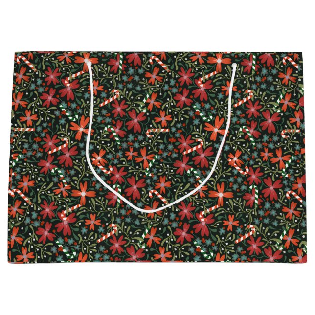 Festive gift bag with florals and candy canes  (Front)