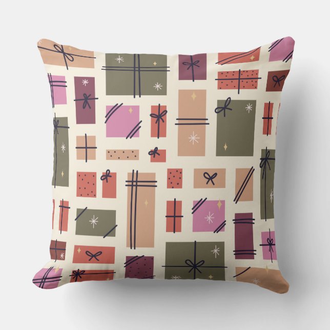 Festive Gift Box Pattern Throw Pillow (Front)