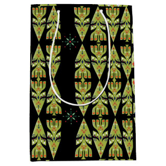 Festive Gift Wrap Green Black Pattern Medium Gift Bag