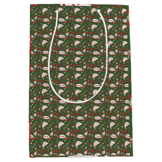 Festive Gift Wrap Green Black Pattern Medium Gift Bag