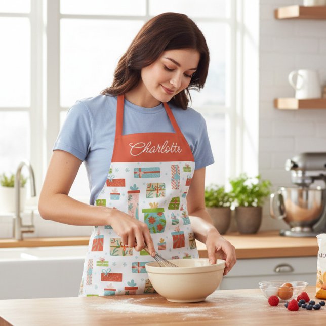 Festive Gifts Christmas Holidays Personalised Name Apron (Creator Uploaded)