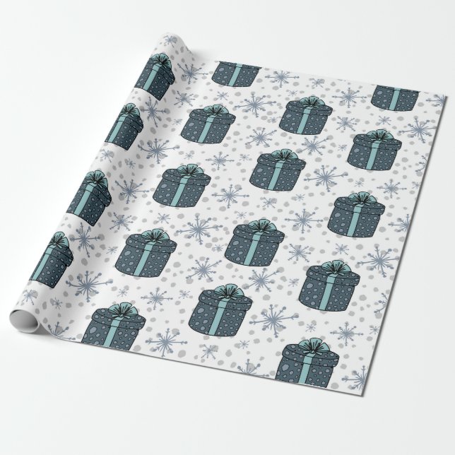 Festive Gifts & Snowflakes Christmas  Wrapping Paper (Unrolled)