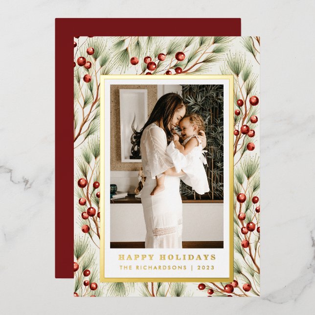 Festive Gilded Border Photo Christmas Card (Front/Back)