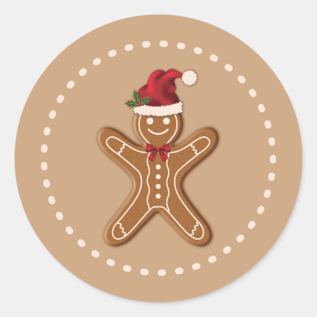 Festive Gingerbread Christmas Cookie Classic Round Sticker (Front)
