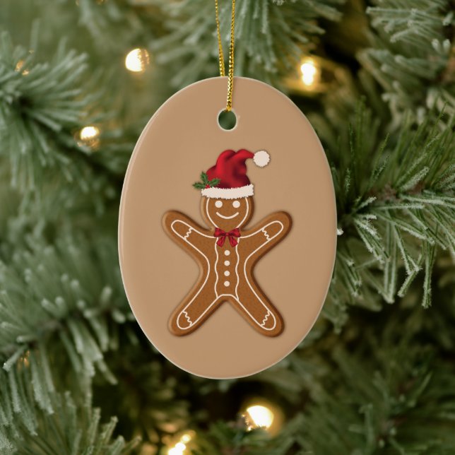 Festive Gingerbread Christmas Cookie On Beige Ceramic Tree Decoration (Tree)