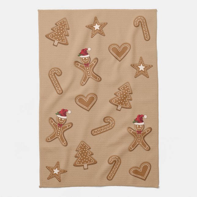Festive Gingerbread Christmas Cookie Shapes  Tea Towel (Vertical)
