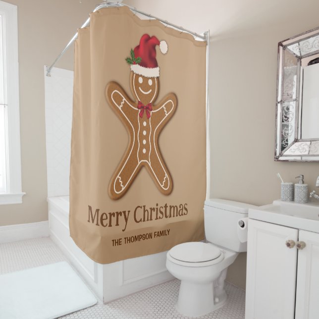 Festive Gingerbread Christmas Cookie With Text Shower Curtain (In Situ)