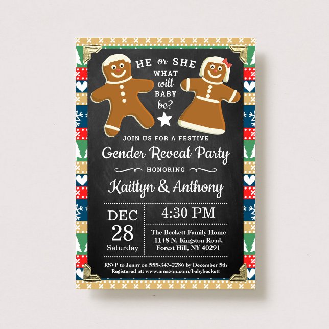 Festive Gingerbread Christmas Gender Reveal Party Invitation (Creator Uploaded)