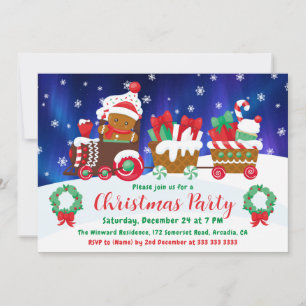 Festive Gingerbread Christmas Train Invitation