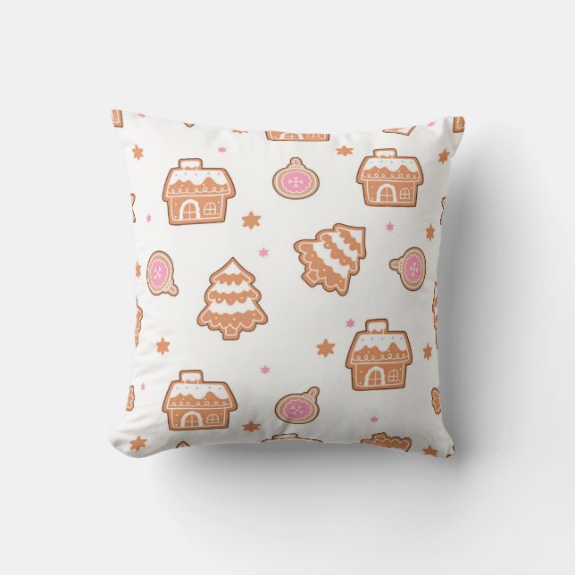 Festive Gingerbread Cookie Seamless Pattern Cushion (Front)