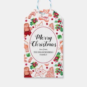 Festive Gingerbread Cookies Christmas Watercolor Gift Tags