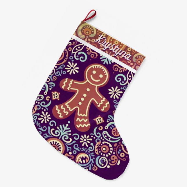 Festive Gingerbread Delight Large Christmas Stocking (Front (Hanging))